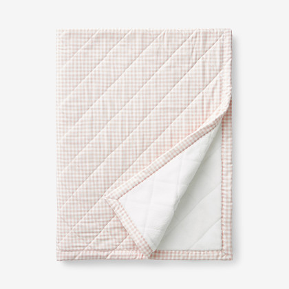 Ditsy Gingham Classic Cool Organic Cotton Percale Quilted Reversible Sherpa Stroller Blanket - Pink