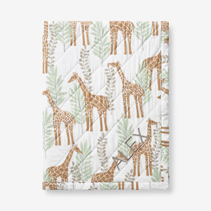 Giraffe Play Classic Cool Organic Cotton Percale Quilted Reversible Sherpa Stroller Blanket