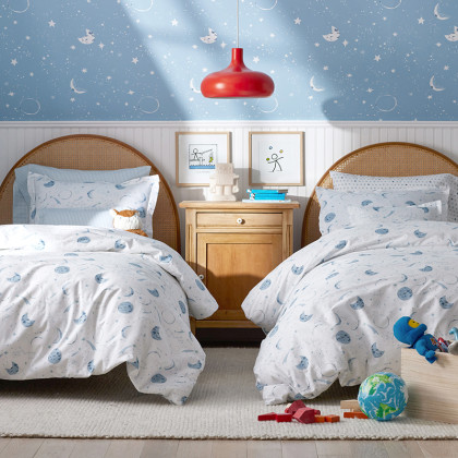 Night Sky Classic Cool Organic Cotton Percale Duvet Cover Set - Blue, Twin/Twin XL