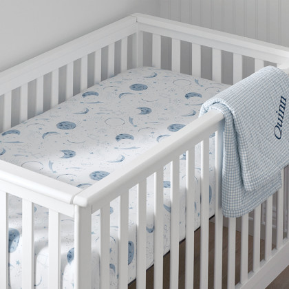 Night Sky Classic Cool Organic Cotton Percale Fitted Crib Sheet - Blue