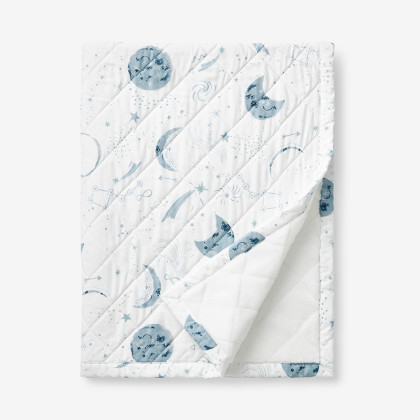 Night Sky Classic Cool Organic Cotton Percale Quilted Reversible Sherpa Stroller Blanket - Blue