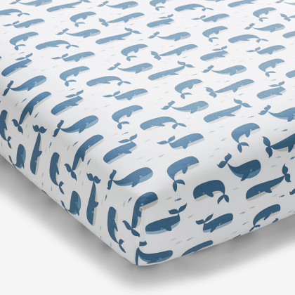 Whale School Classic Cool Organic Cotton Percale Fitted Crib Sheet