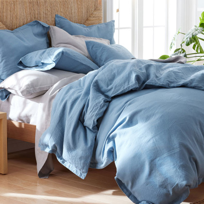 Premium Breathable Relaxed Linen Solid Duvet Cover - Shadow Blue, Twin/Twin XL