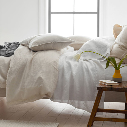 Premium Breathable Relaxed Linen Bed Sheet Set - White, Full