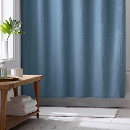 Premium Breathable Relaxed Linen Shower Curtain - Shadow Blue