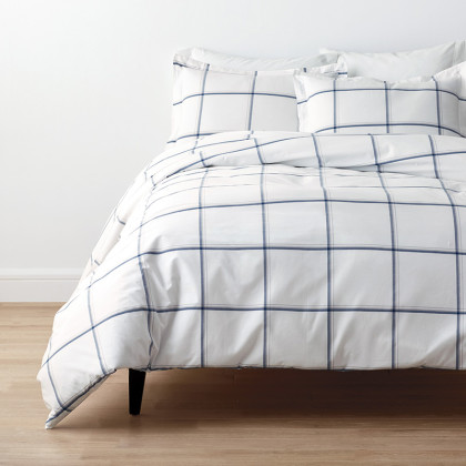 Window Pane Plaid Classic Cool Cotton Percale Bed Duvet Cover