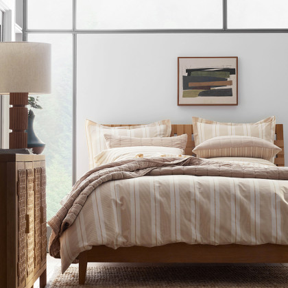 Wide Stripe Classic Cool Cotton Percale Pillowcase Set - Gold, Standard