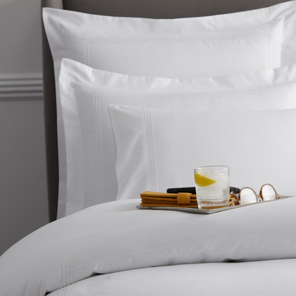Dorset Stripe Luxe Smooth Egyptian Cotton Sateen Bed Sheet Set - White, Full