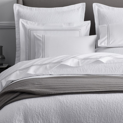 Dorset Stripe Luxe Smooth Egyptian Cotton Sateen Bed Sheet Set - Gray, Queen