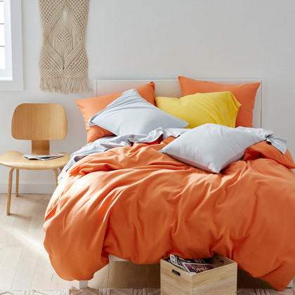 Classic Easy-Care Jersey Knit Bed Duvet Cover Set - Orange, Queen