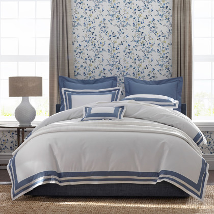 Double Border Classic Smooth Wrinkle-Free Sateen Bed Duvet Cover - Infinity Blue, King/Cal King