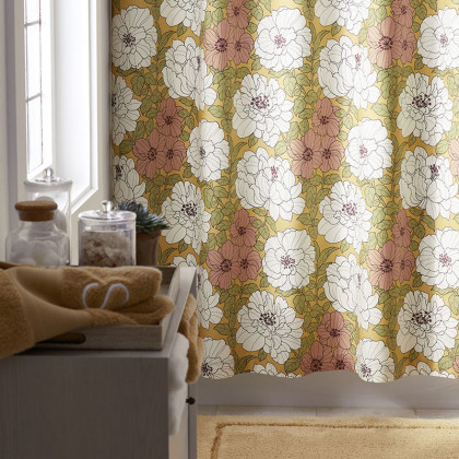 Remi Floral Classic Crisp Cotton Percale Shower Curtain - Rust