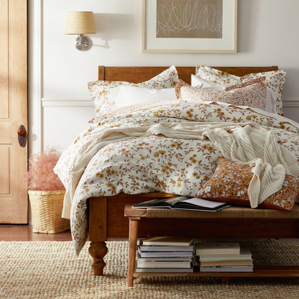 Remi Ditsy Floral Classic Crisp Cotton Percale Duvet Cover - Rust, King/Cal King