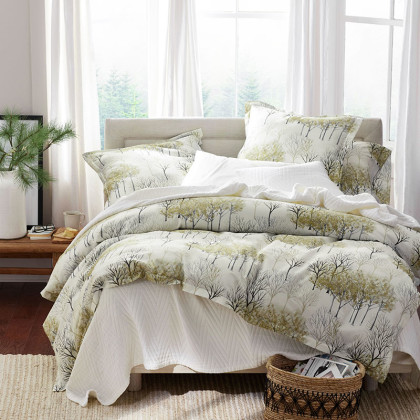 Winter Trees Premium Smooth Wrinkle-Free Sateen Pillowcase Set - Ivory Gray, King