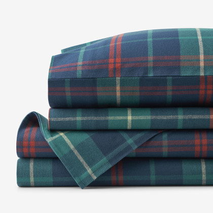 Red Green Plaid Premium Ultra-Cozy Cotton Flannel Bed Sheet Set
