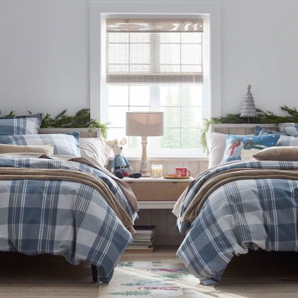 Oversized Plaid Premium Ultra-Cozy Cotton Flannel Duvet Cover - Gray, King/Cal King