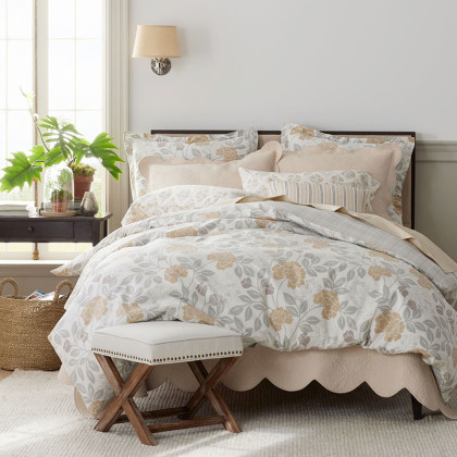 Mariel Flower, Bouquet, and Stripe Classic Cool Cotton Percale Pillowcase Set - Floral Gold, Standard