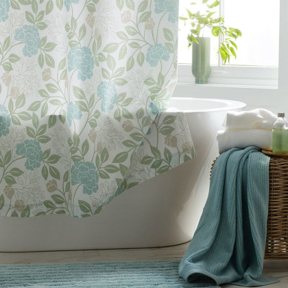 Mariel Flower Classic Cool Cotton Percale Shower Curtain - Floral Sea Blue