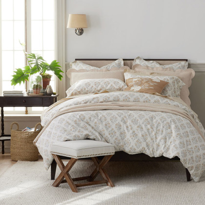 Mariel Flower, Bouquet, and Stripe Classic Cool Cotton Percale Bed Sheet Set - Bouquet Gold, Twin XL