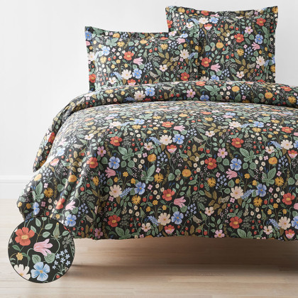 Strawberry Fields Classic Cool Cotton Percale Duvet Cover - Black Multi, King/Cal King