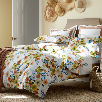 Autumn Bouquet Classic Cool Percale Bed Sheet Set - White Multi, Twin