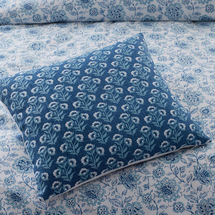 Floral Decorative Square Pillow Cover - Indigo Blue Floral