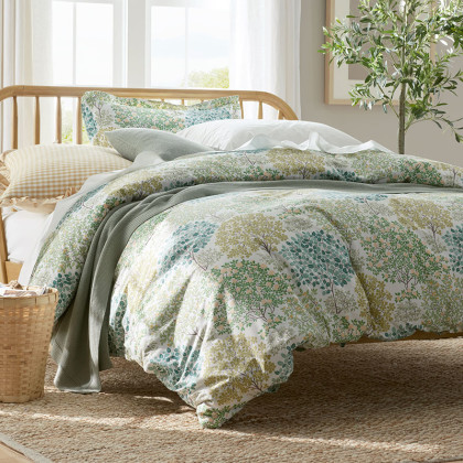Trees in Bloom Classic Cool Percale Duvet Cover - Green Multi, Full