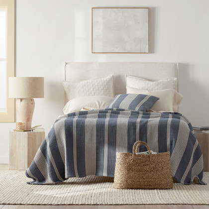 Marque Stripe Decorative Pillow Cover - Denim Blue