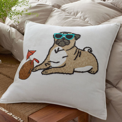 Dog Decorative Pillow Cover - Beach Pug