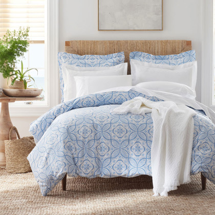 Malta Tiles Premium Cool Egyptian Percale Flat Bed Sheet - Blue/White, Twin/Twin XL