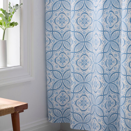 Malta Tiles Premium Cool Egyptian Percale Shower Curtain - Blue/White