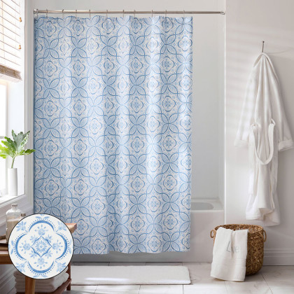 Malta Tiles Premium Cool Egyptian Percale Shower Curtain