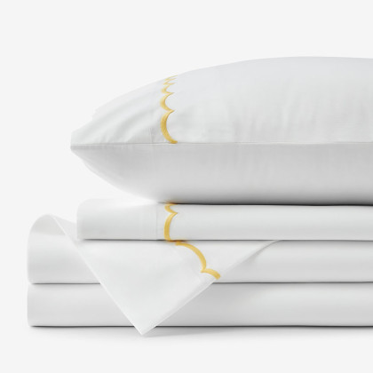 Scallop Embroidered Premium Cool Egyptian Percale Bed Sheet Set