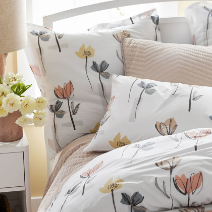 Tulip Blossom Classic Cool Percale Pillowcase Set - White Multi, Standard