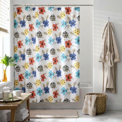 Claudia Floral Classic Cool Percale Shower Curtain