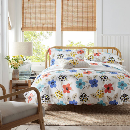 Claudia Floral Classic Cool Percale Duvet Cover - White Multi, Twin/Twin XL