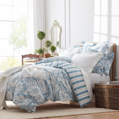 Epic Bloom Classic Cool Percale Reversible Duvet Cover - Smoke Blue, Twin/Twin XL