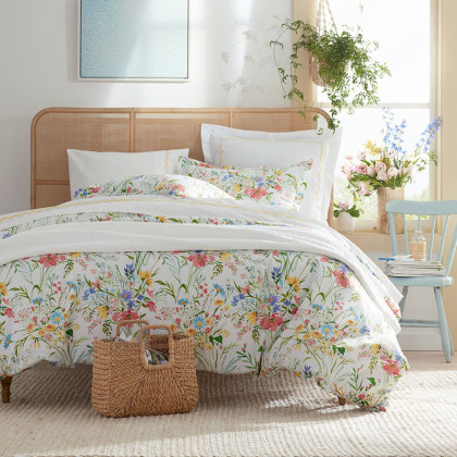 Floral Impressions Classic Cool Percale Duvet Cover - White Multi, Twin/Twin XL