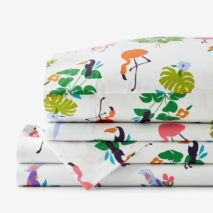 Sandcastle Dog, Tropical Flamingo & Marina Boats Classic Cool Percale Bed Sheet Set