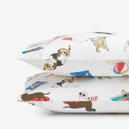 Sandcastle Dog, Tropical Flamingo & Marina Boats Classic Cool Percale Pillowcase Set