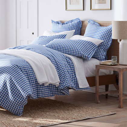 Gingham Classic Cool Yarn-Dyed Percale Duvet Cover - Blue, Twin XL