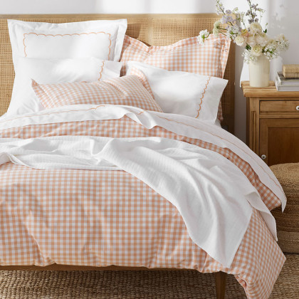 Gingham Classic Cool Yarn-Dyed Percale Duvet Cover - Mango, Twin XL