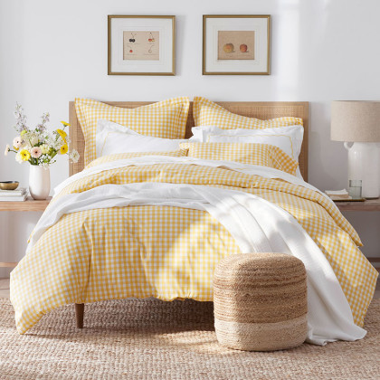 Gingham Classic Cool Yarn-Dyed Percale Duvet Cover - Yellow, Twin XL