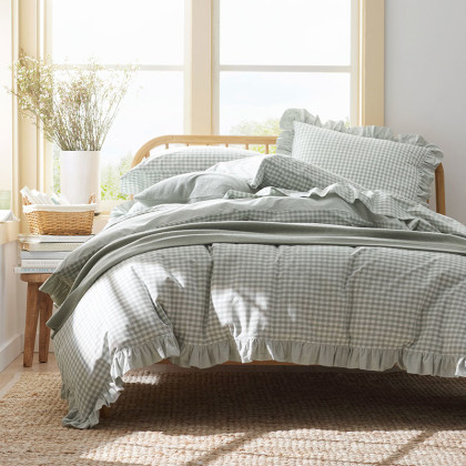 Gingham Classic Cool Melange Cotton Percale Duvet Cover - Sage, Twin