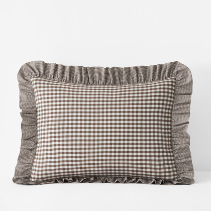 Gingham Classic Cool Melange Cotton Percale Sham - Brown, Standard
