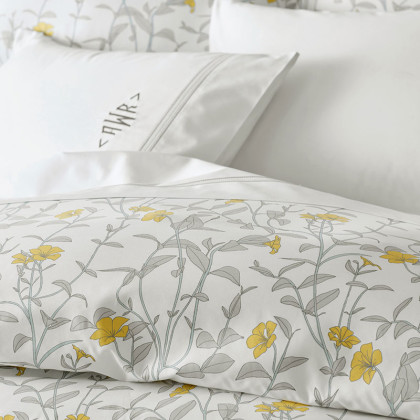 May Flower Premium Smooth Sateen Duvet Cover - White/Gold, Twin/Twin XL