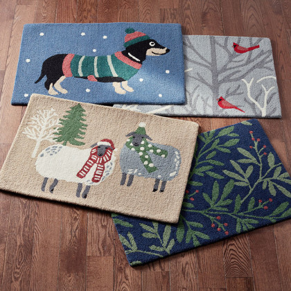 Winter Hand-Hooked Wool Rugs - Dogs, 30 x 72