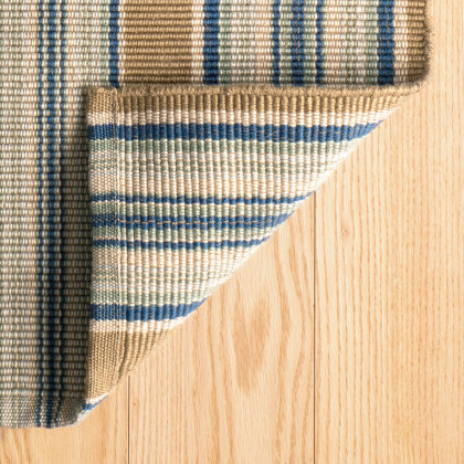 Blue Heron Stripe Handwoven Cotton Rug - Blue, 2' x 3'
