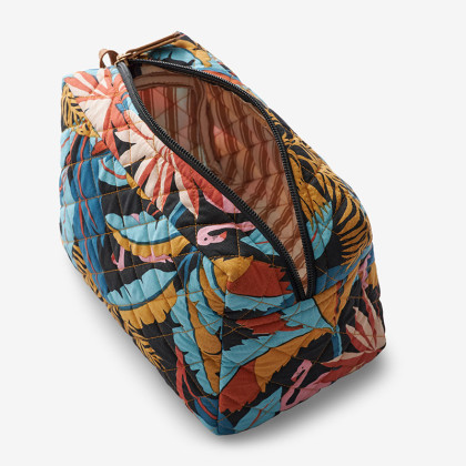 Quilted Cosmetics Bag, Set of 2 - Flamingo Palm
