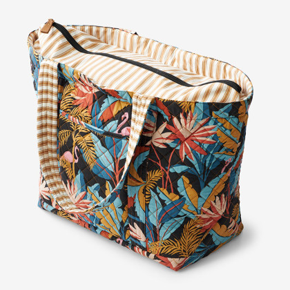 Quilted Tote Bag - Flamingo Palm